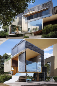 A serene landscape with mountains and a calm lake under a clear blue sky.